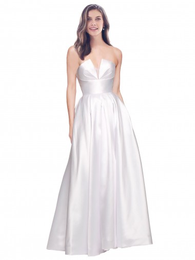 Sleeveless White Low Back A-Line Strapless Formal Evening Gown / Prom Dress / Bridesmaid Dress Maidstone