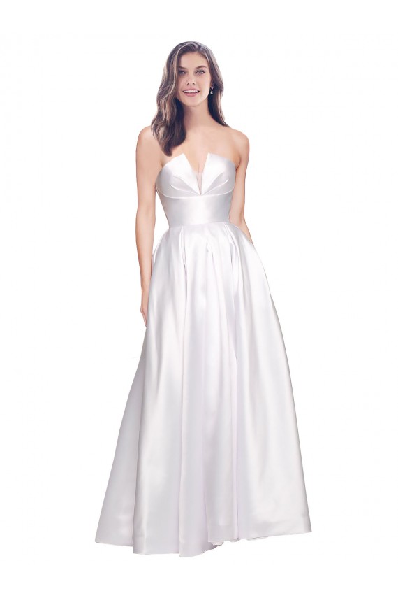 Sleeveless White Low Back A-Line Strapless Formal Evening Gown / Prom Dress / Bridesmaid Dress Maidstone