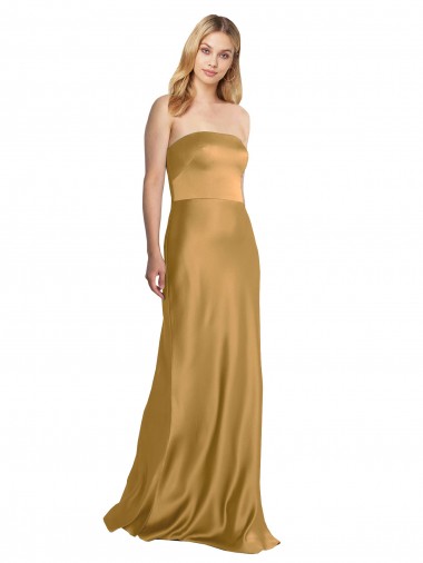 Sleeveless Gold A-Line Strapless Formal Evening Gown / Prom Dress / Bridesmaid Dress Maidstone
