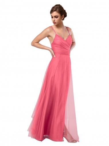 Sleeveless Watermelon V-Back A-Line Spaghetti Straps Bridesmaid Dress Maidstone