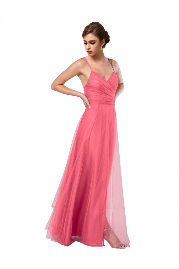 Sleeveless Watermelon V-Back A-Line Spaghetti Straps Bridesmaid Dress Maidstone