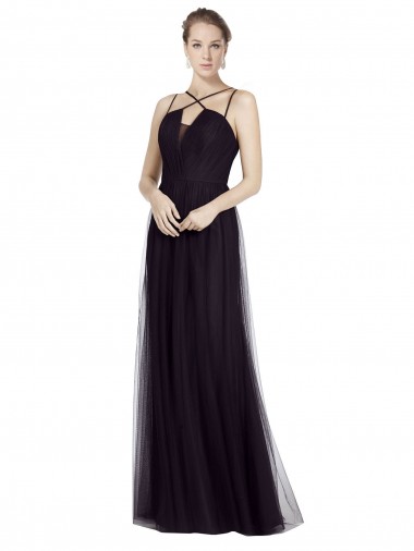 Sleeveless Black A-Line Spaghetti Straps Bridesmaid Gown Maidstone