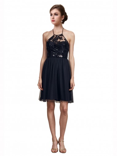 Sleeveless Black A-Line Halter Neck Bridesmaid Gown Maidstone