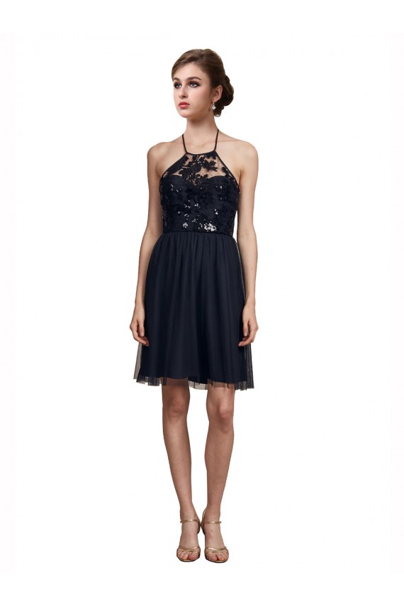 Sleeveless Black A-Line Halter Neck Bridesmaid Gown Maidstone