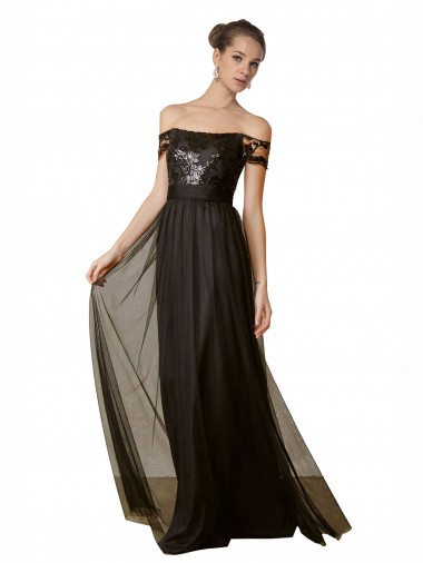 Sleeveless Black A-Line Off the Shoulder Bridesmaid Dress Maidstone