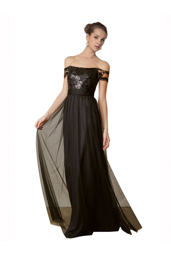 Sleeveless Black A-Line Off the Shoulder Bridesmaid Dress Maidstone