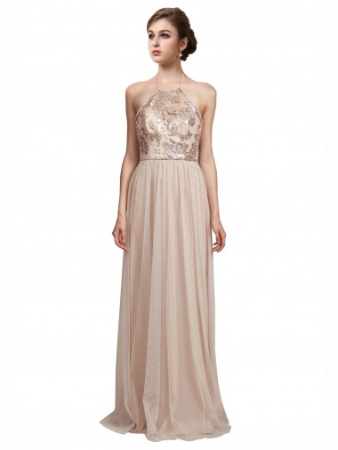 Sleeveless Nude A-Line Halter Neck Bridesmaid Dress Maidstone