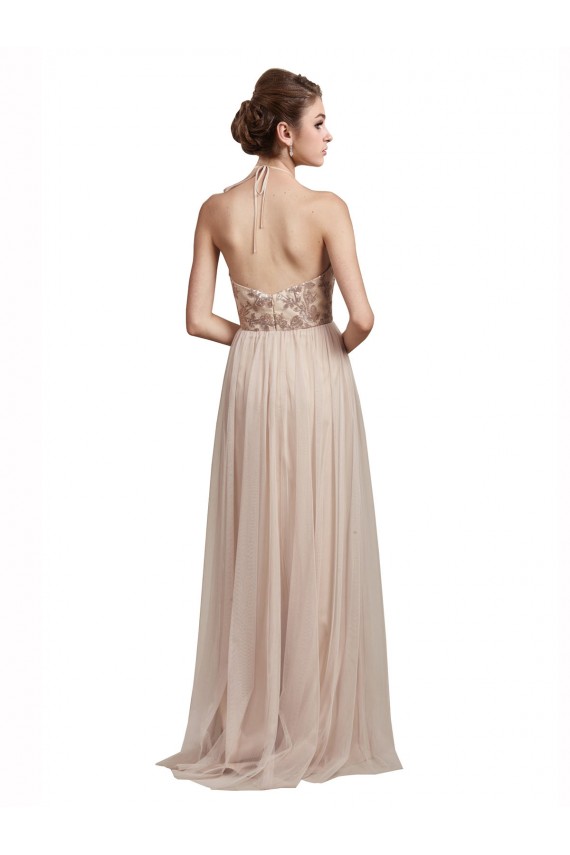 Sleeveless Nude A-Line Halter Neck Bridesmaid Dress Maidstone