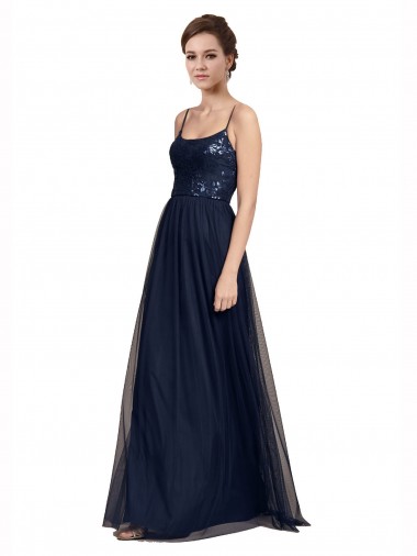 Sleeveless Dark Navy A-Line Spaghetti Straps Bridesmaid Dress Maidstone