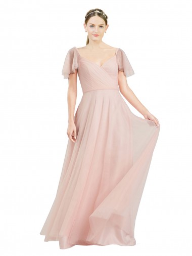 Flutter Sleeves Pink A-Line V-Neck Formal Dress / Bridesmaid Dress Maidstone