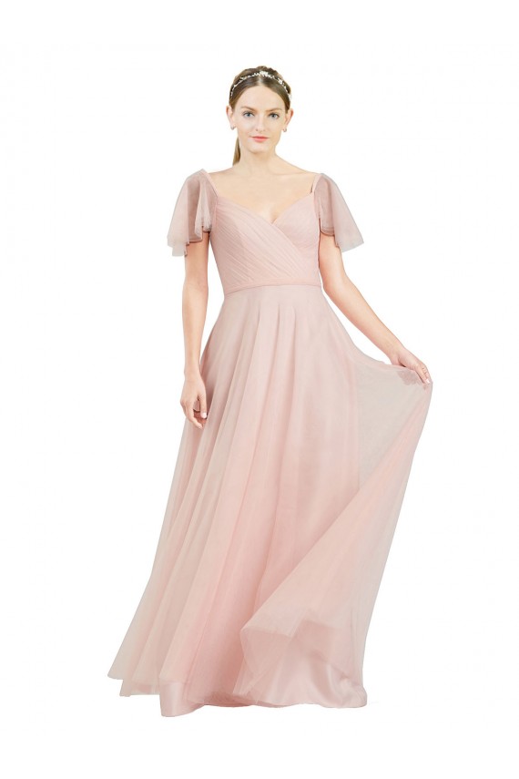 Flutter Sleeves Pink A-Line V-Neck Formal Dress / Bridesmaid Dress Maidstone
