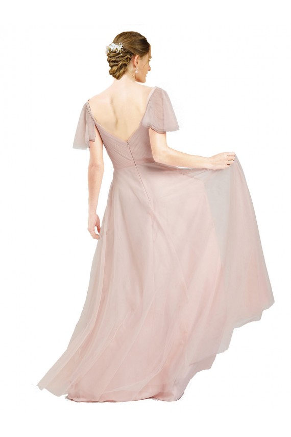 Flutter Sleeves Pink A-Line V-Neck Formal Dress / Bridesmaid Dress Maidstone