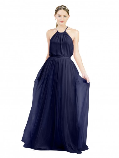 Sleeveless Navy Blue A-Line Halter Neck Semi Formal Evening Dress / Bridesmaid Dress Maidstone