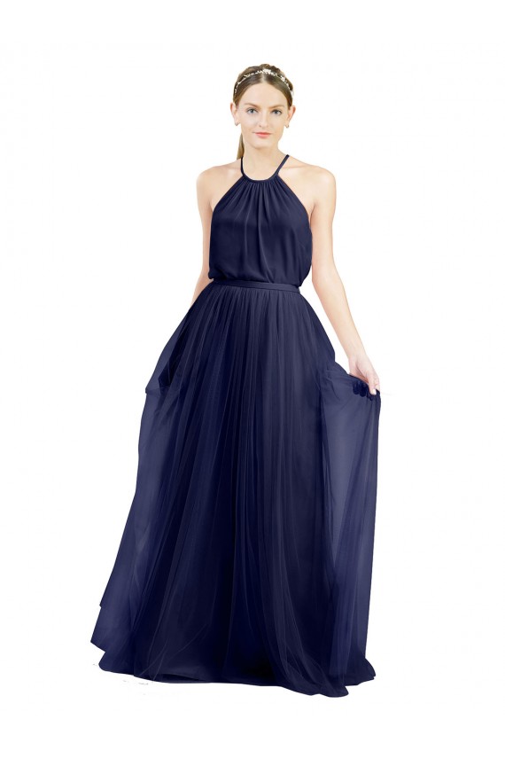 Sleeveless Navy Blue A-Line Halter Neck Semi Formal Evening Dress / Bridesmaid Dress Maidstone