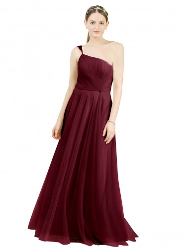 Sleeveless Burgundy A-Line Tulle One Shoulder Semi Formal Evening Dress / Bridesmaid Dress Maidstone