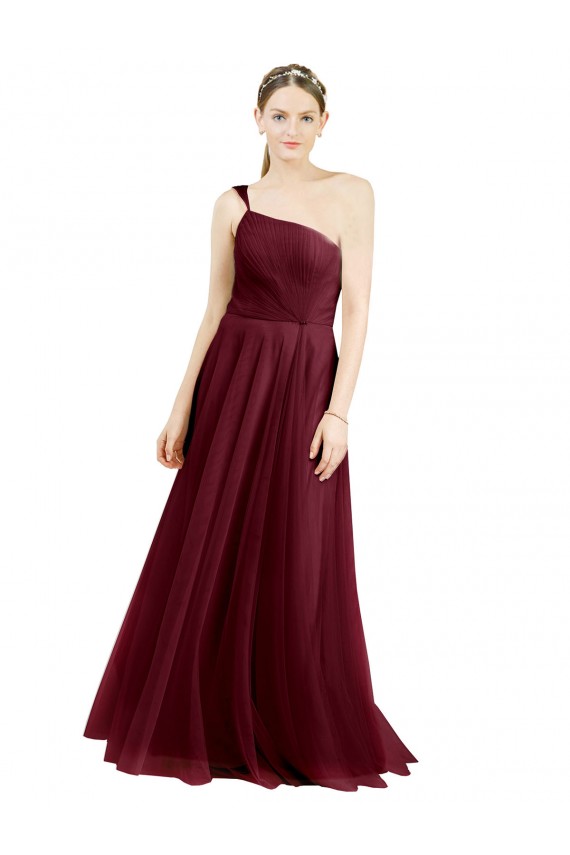 Sleeveless Burgundy A-Line Tulle One Shoulder Semi Formal Evening Dress / Bridesmaid Dress Maidstone