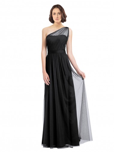 Sleeveless Black A-Line Tulle One Shoulder Bridesmaid Dress Maidstone