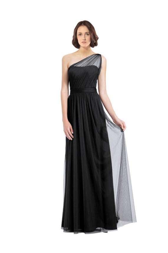 Sleeveless Black A-Line Tulle One Shoulder Bridesmaid Dress Maidstone