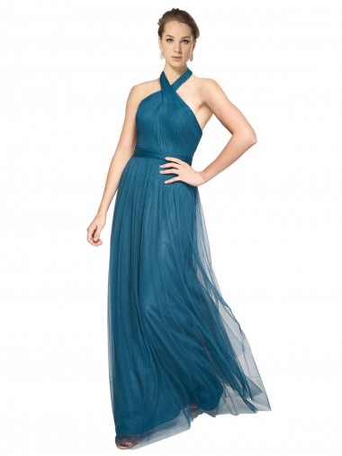 Sleeveless Teal Green Open Back A-Line Halter Neck Bridesmaid Dress Maidstone