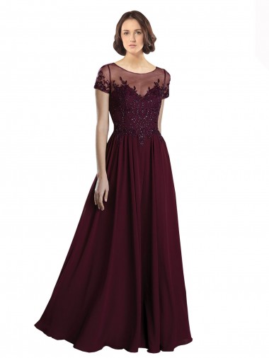 Cap Sleeves Burgundy Gold A-Line Jewel Neck Bridesmaid Dress Maidstone