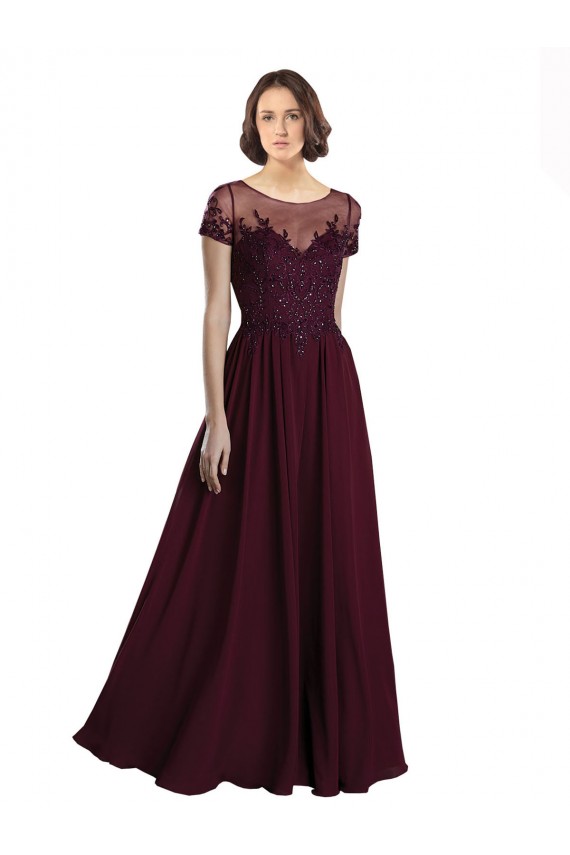 Cap Sleeves Burgundy Gold A-Line Jewel Neck Bridesmaid Dress Maidstone