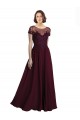 Cap Sleeves Burgundy Gold A-Line Jewel Neck Bridesmaid Dress Maidstone