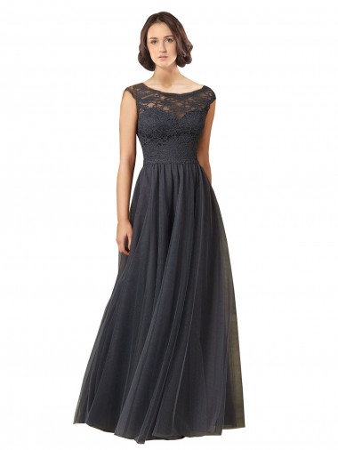 Cap Sleeves Slate Grey A-Line Bateau Neck Bridesmaid Dress Maidstone