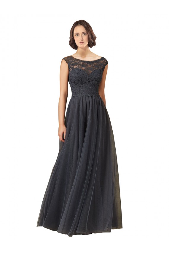 Cap Sleeves Slate Grey A-Line Bateau Neck Bridesmaid Dress Maidstone