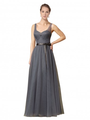 Sleeveless Slate Grey V-Back A-Line Sweetheart Formal Dress / Bridesmaid Dress Maidstone