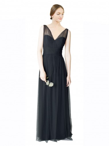 Sleeveless Pewter V-Back A-Line V-Neck Formal Dress / Bridesmaid Dress Maidstone