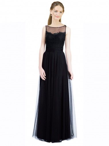 Sleeveless Black Low Back A-Line Bateau Neck Bridesmaid Dress Maidstone