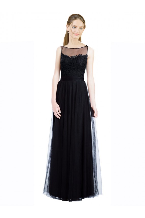 Sleeveless Black Low Back A-Line Bateau Neck Bridesmaid Dress Maidstone