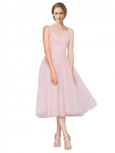 Sleeveless Pink V-Back A-Line Tulle V-Neck Bridesmaid Dress Maidstone