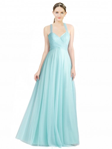 Sleeveless Mint Green Open Back A-Line Spaghetti Straps Bridesmaid Dress Maidstone