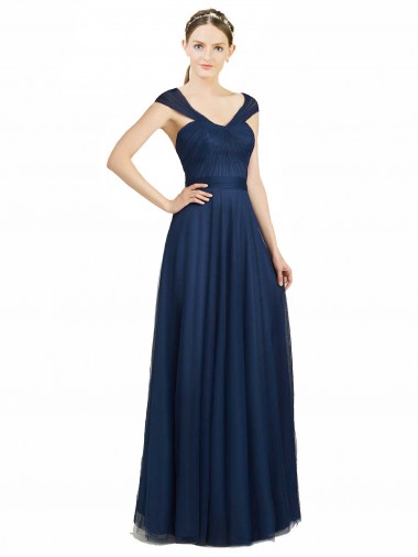 Sleeveless Dark Navy Open Back A-Line V-Neck Bridesmaid Dress Maidstone