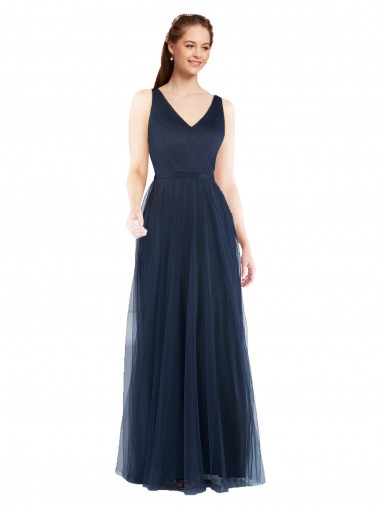 Sleeveless Dark Navy Low Back Sheath V-Neck Bridesmaid Dress Maidstone