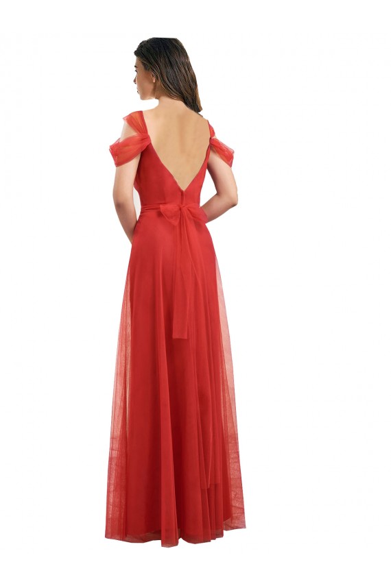 Cold Shoulder Red Low Back A-Line Sweetheart Formal Dress / Bridesmaid Dress Maidstone