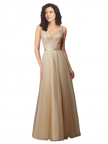 Sleeveless Champagne V-Back A-Line V-Neck Bridesmaid Dress Maidstone