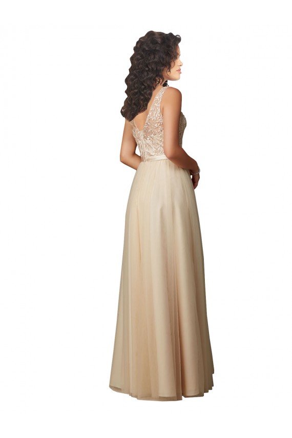 Sleeveless Champagne V-Back A-Line V-Neck Bridesmaid Dress Maidstone