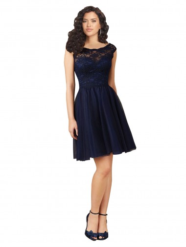 Sleeveless Dark Navy V-Back A-Line Bateau Neck Bridesmaid Dress Maidstone
