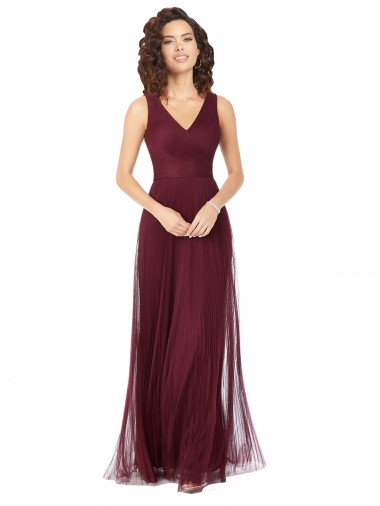 Sleeveless Burgundy Gold A-Line V-Neck Bridesmaid Dress Maidstone
