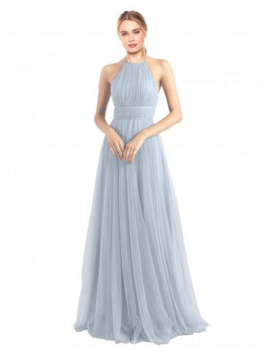 Sleeveless Light Sky Blue Criss Cross Back A-Line Halter Neck Bridesmaid Dress Maidstone