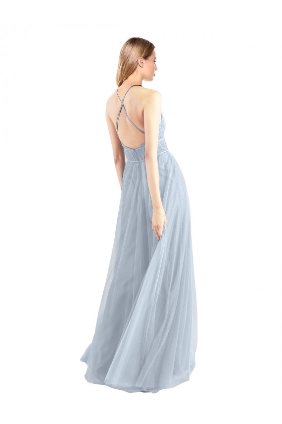Sleeveless Light Sky Blue Criss Cross Back A-Line Halter Neck Bridesmaid Dress Maidstone