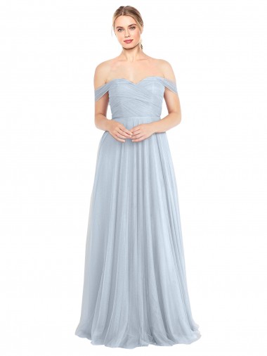 Sleeveless Light Sky Blue A-Line Off the Shoulder Evening Dress / Bridesmaid Dress Maidstone