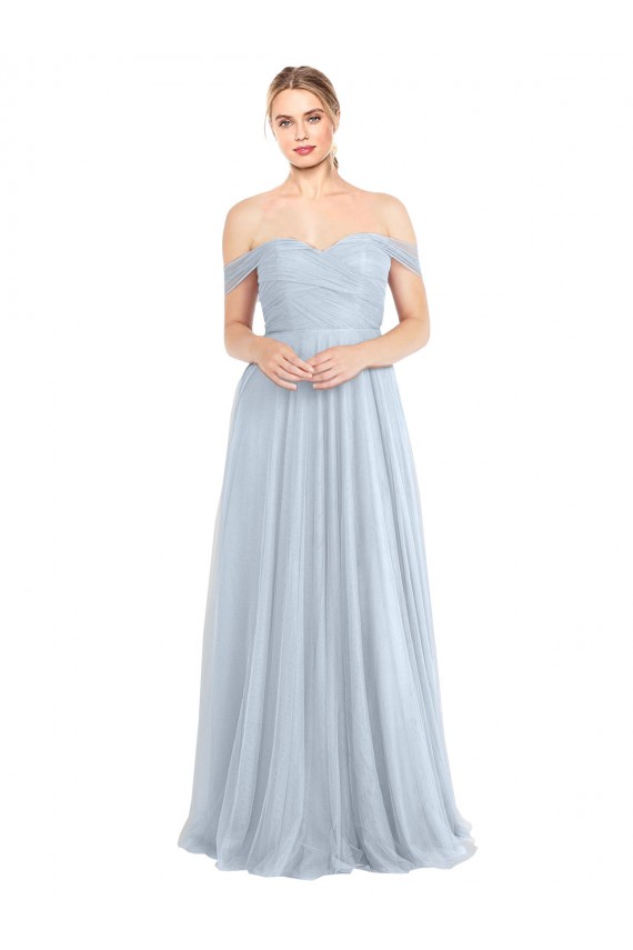 Sleeveless Light Sky Blue A-Line Off the Shoulder Evening Dress / Bridesmaid Dress Maidstone