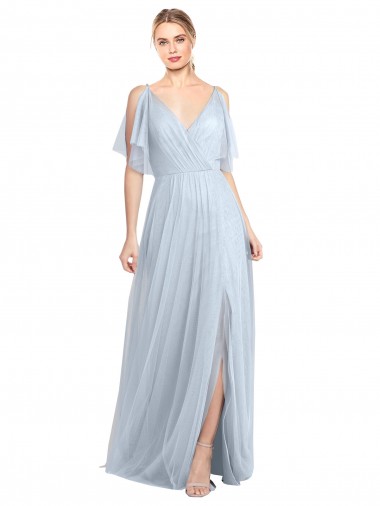 Flutter Sleeves Light Sky Blue V-Back A-Line Spaghetti Straps Bridesmaid Dress / Evening Dress Maidstone