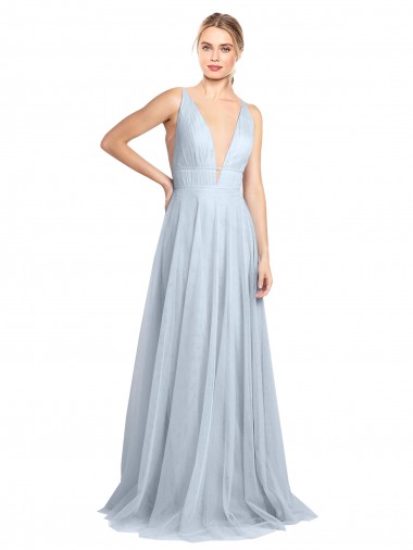 Sleeveless Light Sky Blue V-Back A-Line Spaghetti Straps Bridesmaid Dress Maidstone