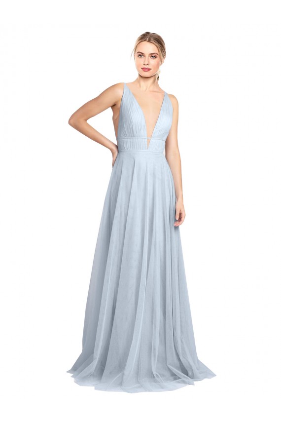 Sleeveless Light Sky Blue V-Back A-Line Spaghetti Straps Bridesmaid Dress Maidstone