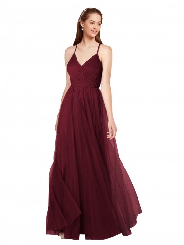 Sleeveless Burgundy Keyhole Back A-Line Spaghetti Straps Bridesmaid Dress Maidstone