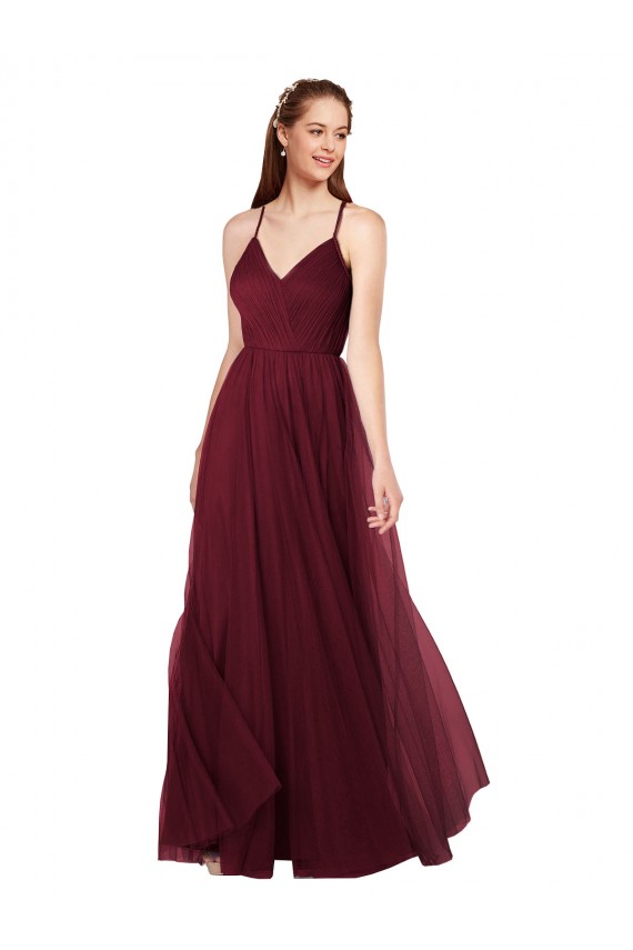 Sleeveless Burgundy Keyhole Back A-Line Spaghetti Straps Bridesmaid Dress Maidstone